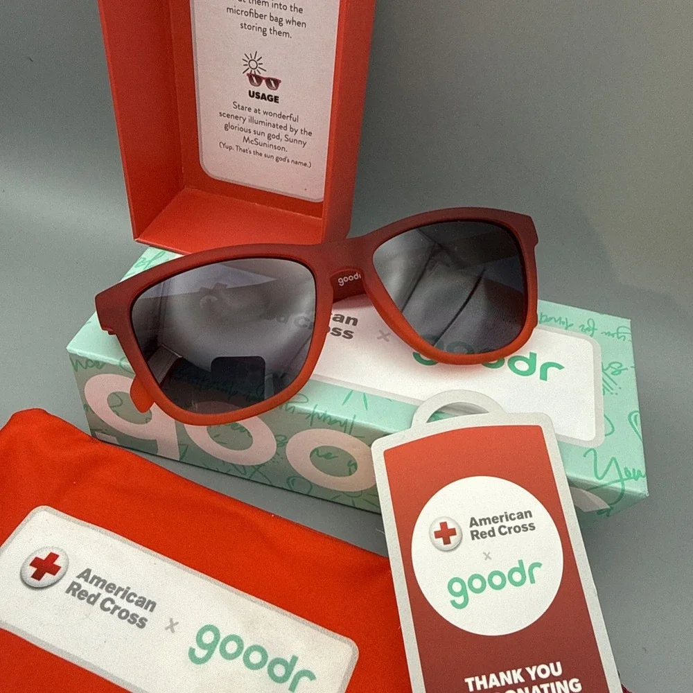 American Red Cross Red Goodr Sunglasses Donor Edition Just My Type Complete Set